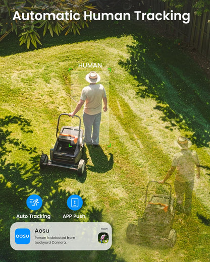 AOSU Solar Security Camera Wireless Outdoor with Panoramic PTZ, Human Auto Tracking, 2K Night Vision, Light and Sound Alarm, 2-Way Talk, Compatible with Alexa/Google Assistant for Home Surveillance - Available at All In One Marketplace Canada