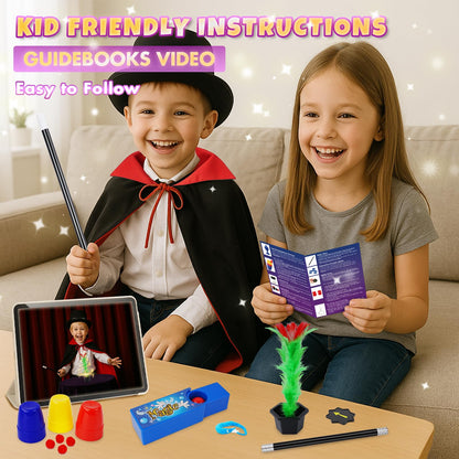 Magic Kit, Magic Tricks for Kids, Magic Set Includes Magic Wand Magician Costume, Pretend Play with Instruction for Kid Beginners, Christmas Halloween Birthday Gift Toys for Boys Girls Age 6-12 🍁 All In One Marketplace Canada