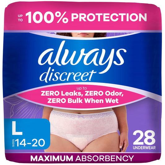Always Discreet, Culottes d'incontinence et post-partum réimaginées pour femmes, protection maximale, taille L, 28 unités