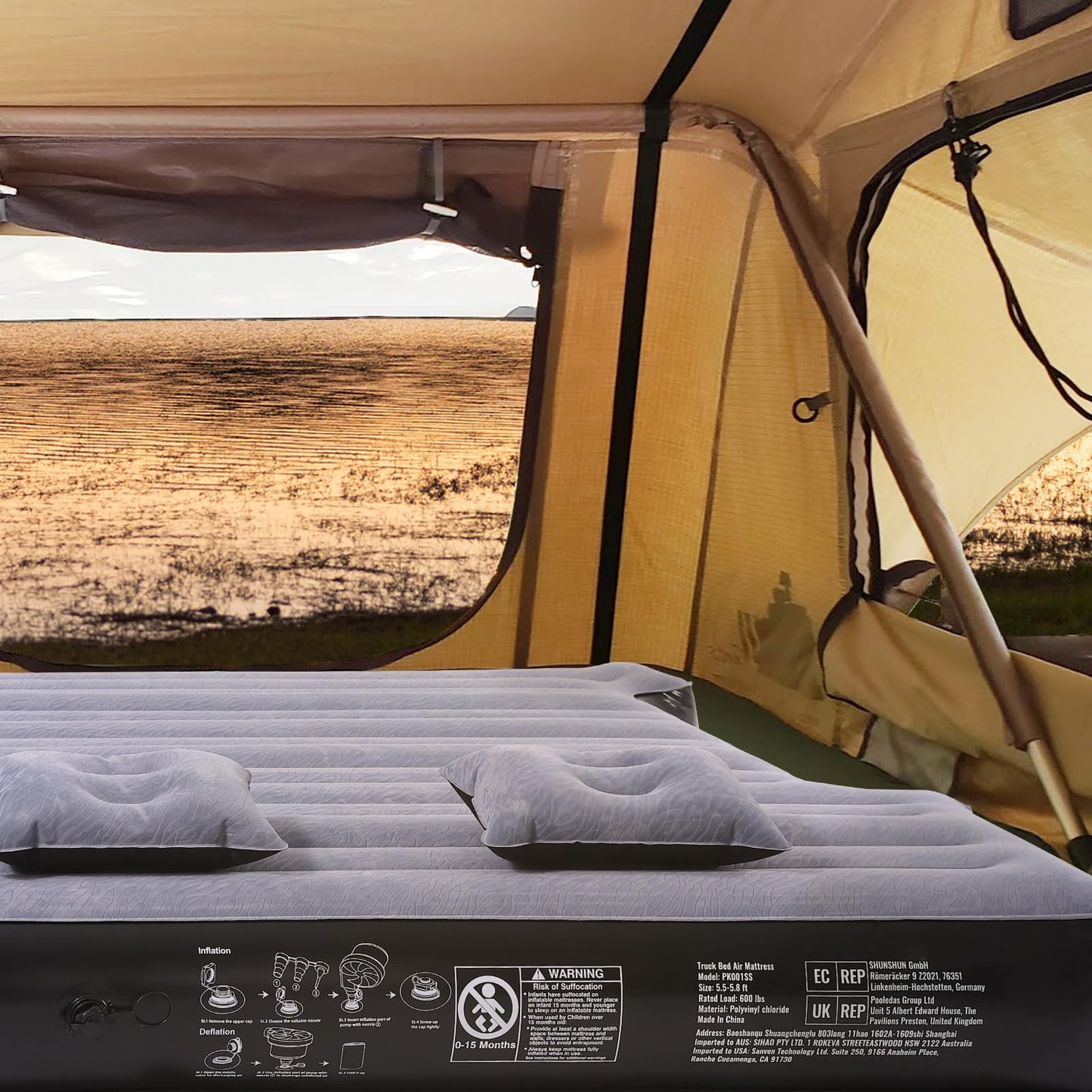 VEVOR Truck Bed Air Mattress, for 5.5-5.8 ft Full Size Short Truck Beds, Inflatable Air Mattress Camping Bed with 12V Air Pump 2 Pillows, Carry Bag, for Silverado, RAM, F Series, Sierra, Titan, Tundra VEVOR