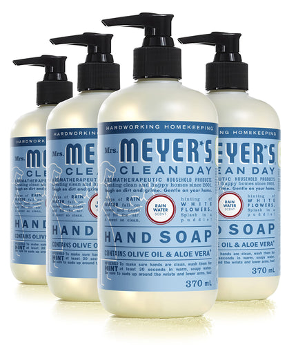 Mrs. Meyer's Clean Day Liquid Hand Soap, Rain Water, Cruelty Free & Biodegradable Hand Wash Formula Made with Essential Oils, 370 ml Bottles, 4 Pack MRS. MEYER'S