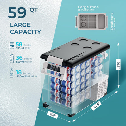 EUHOMY 12 Volt Refrigerator, 59QT(55L) Electric Cooler, 12V Fridge APP Control, 12V Cooler -4℉~68℉, Portable Freezer 12/24V DC 110-240V AC for Camping, Travel, Truck, Home 🍁 All In One Marketplace Canada