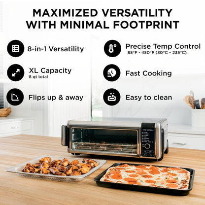 Ninja Foodi 8-in-1 Digital Air Fry Oven, Large Toaster Oven, Flip-Away for Storage, 1800W, Stainless, SP101C