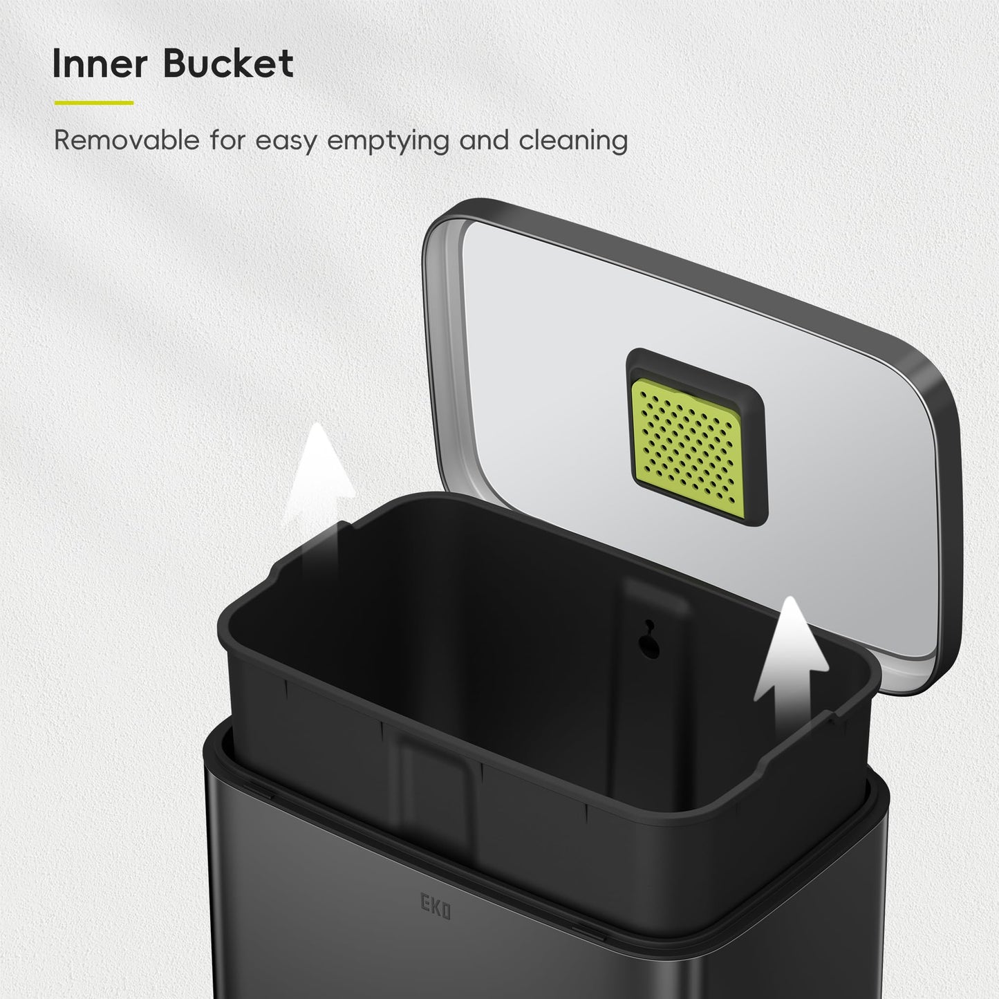EKO Madison Matte Black 50 Liter/13.2 Gallon Step Trash Can with Inner Liner - Fingerprint Resistant Finish EKO