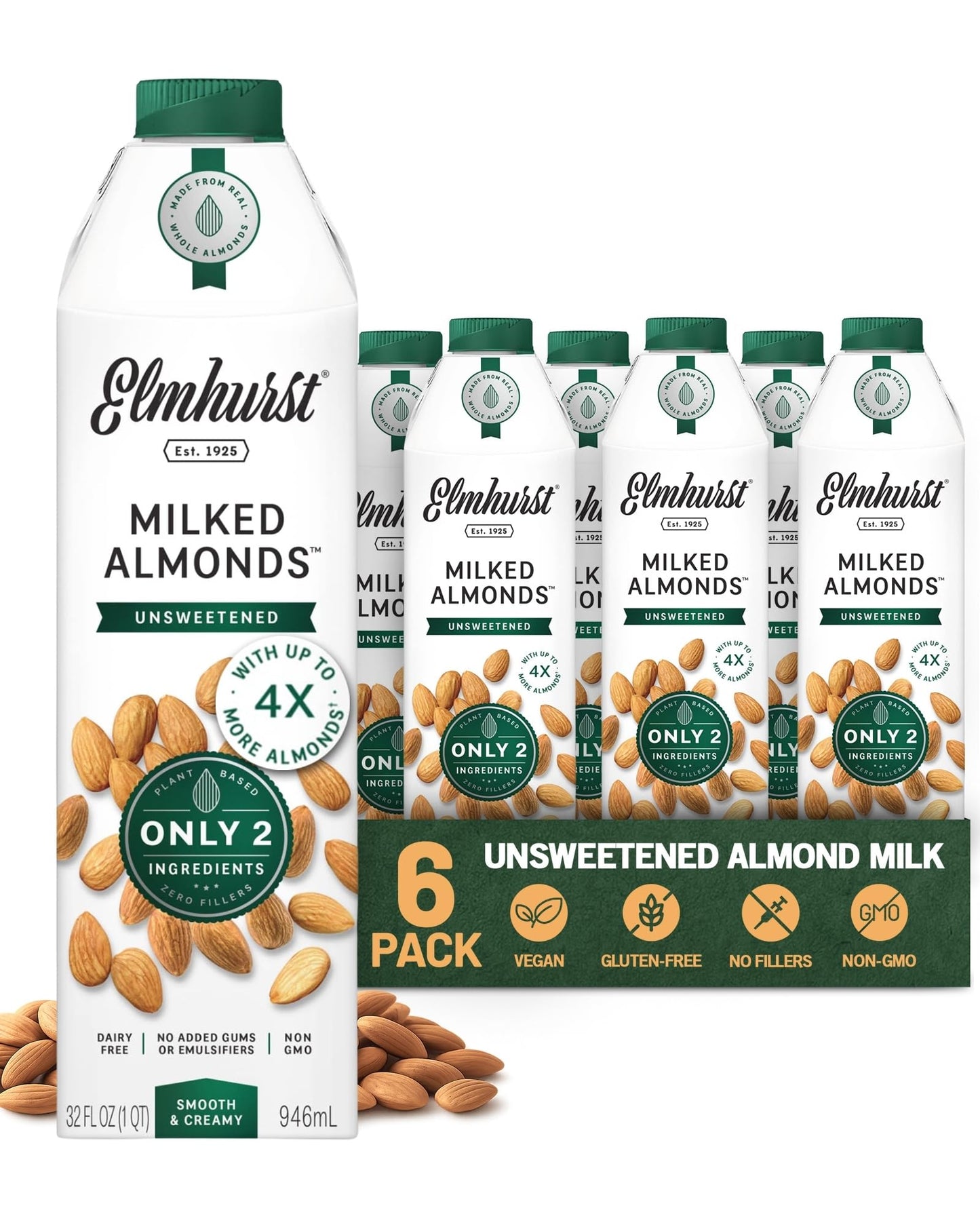 Elmhurst Unsweetened Almond Milk - 6 Pack (946 mL each)