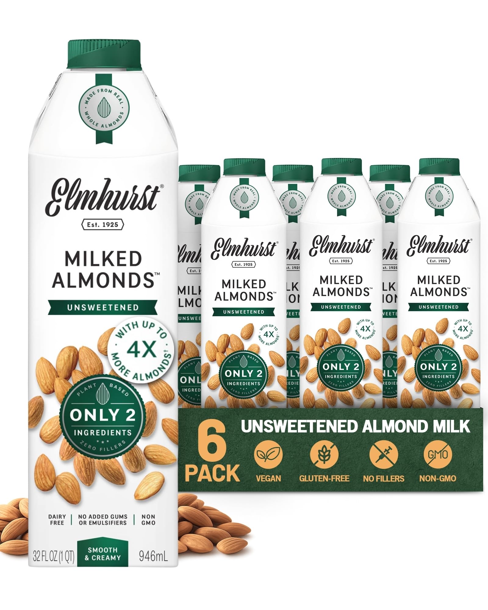 Elmhurst Unsweetened Almond Milk - 6 Pack (946 mL each)