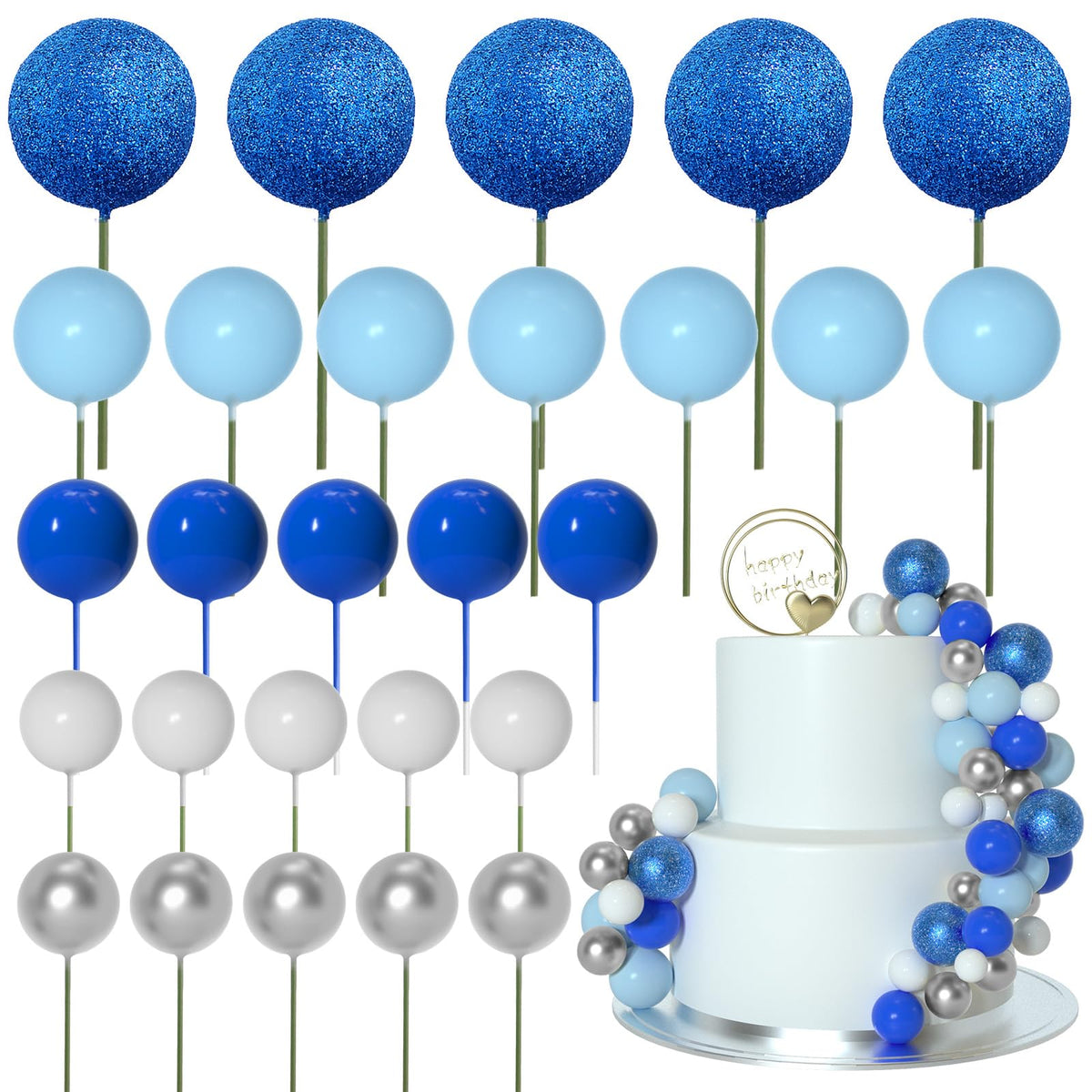 ASTARON 50 Pcs Ball Cake Topper Sticks Mini Balloons for Cake Decorating Supplies Foam Balls Cake decorations for Baby Shower Cake Birthday Cake Toppers Decorations (Blue Series) 🍁 All In One Marketplace Canada
