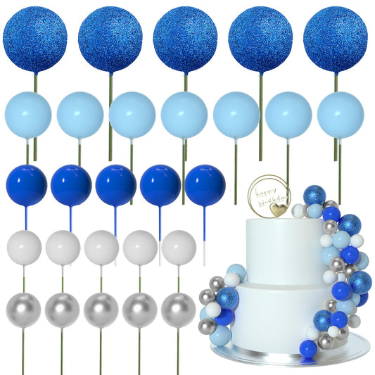 ASTARON 50 Pcs Ball Cake Topper Sticks Mini Balloons for Cake Decorating Supplies Foam Balls Cake decorations for Baby Shower Cake Birthday Cake Toppers Decorations (Blue Series) 🍁 All In One Marketplace Canada