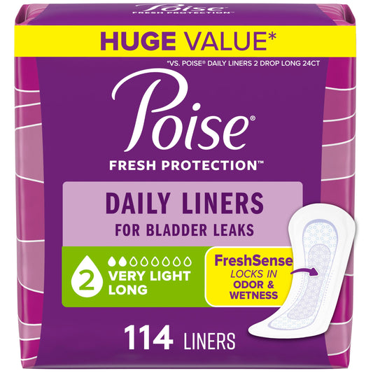 Poise Daily Postpartum Incontinence Panty Liners, Very Light Absorbency, Long, 114 Count - Available at All In One Marketplace Canada