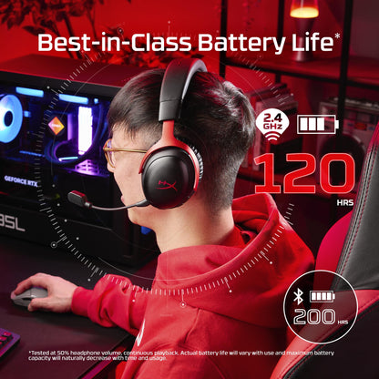 HyperX Cloud III S – Wireless Gaming Headset for Multi-Platform, 2.4GHz, Bluetooth, Battery Life up to 120 Hours 2.4GHz / 200 Hours Bluetooth, 53mm Angled Drivers, Detachable Mic – Black/Red