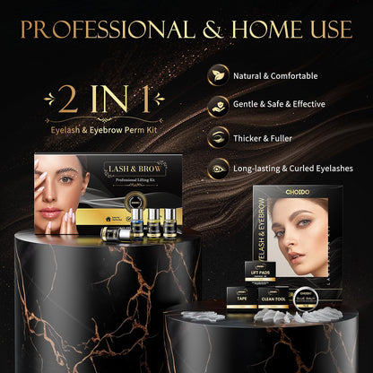Lash Lift & Brow Lamination Kit 2-in-1, Professional DIY Eyelash Perm for Home Use & Salon, Long-Lasting Curl Effect Up to 8 Weeks - Easy Application - Available at All In One Marketplace Canada