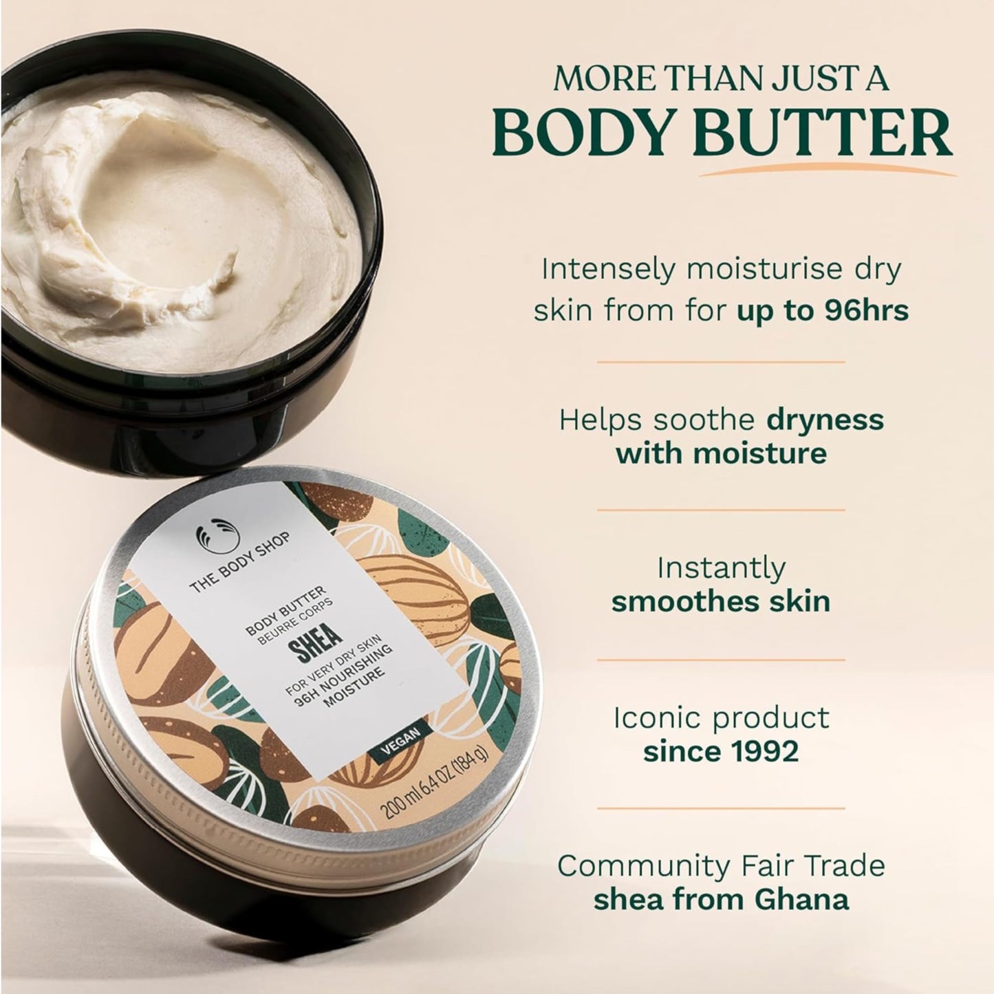 The Body Shop Shea Body Butter for Very Dry Skin | Ultra-Rich Moisturizer with Raw Shea Butter | 96 Hour Hydration, 200ml The Body Shop