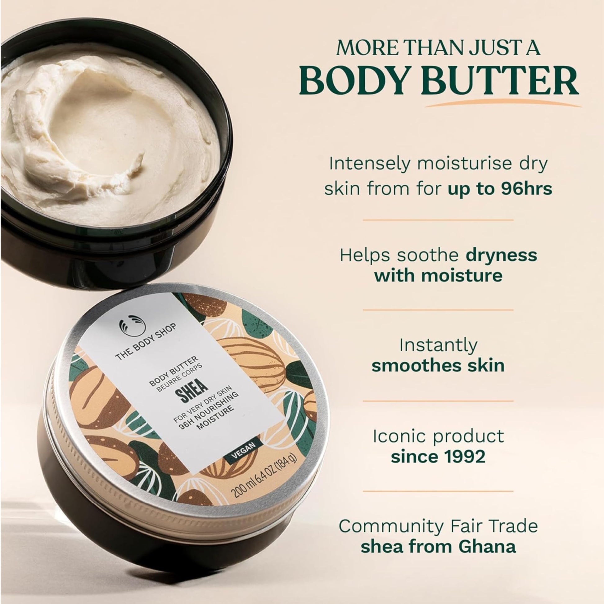 The Body Shop Shea Body Butter for Very Dry Skin | Ultra-Rich Moisturizer with Raw Shea Butter | 96 Hour Hydration, 200ml The Body Shop