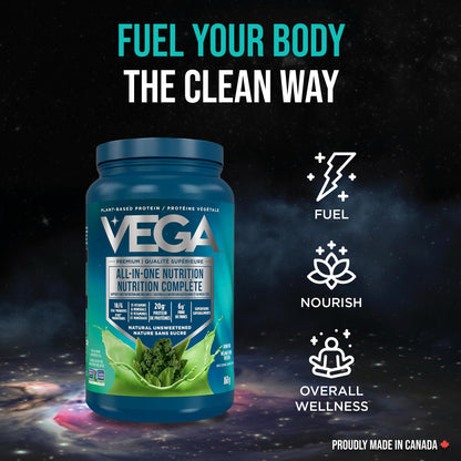 Vega Premium All-in-One Nutrition Protein Powder – 20g Plant-Based Vegan Protein, Vitamins & Probiotics, Natural Unsweetened, 860g (22 Servings) 🍁 All In One Marketplace Canada