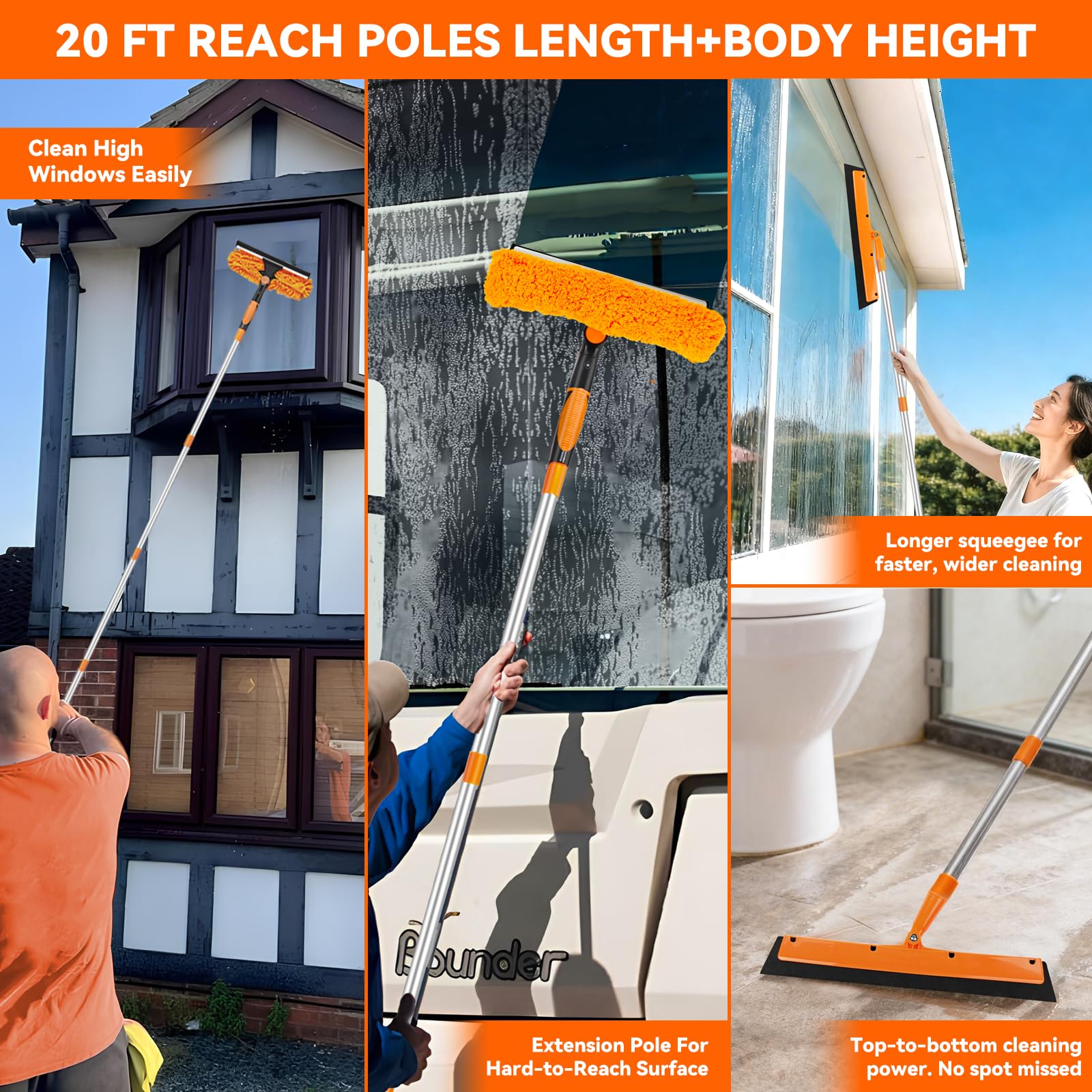 Window Cleaning Tools Window Squeegee: 2 in 1 Double-Sided Professional Cleaner Window Washing Kit with Extension Pole 20+ Ft Duster for High Ceilings Microfiber Scrubber for Indoor Outdoor High Glass - Available at All In One Marketplace Canada