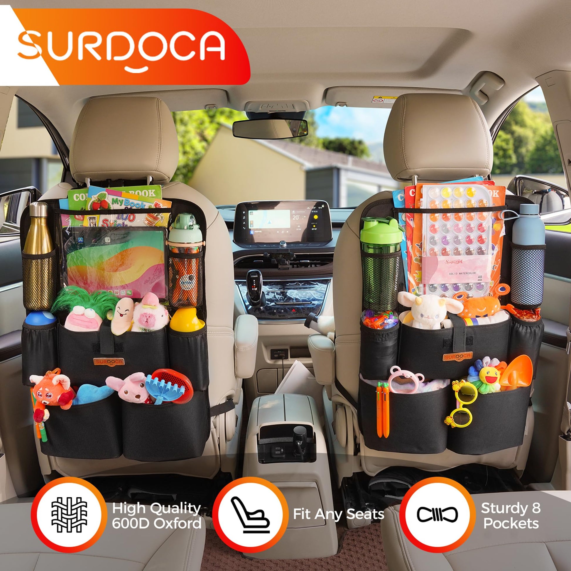 SURDOCA Backseat Car Organizer,4th Gen Back Seat Protector with 11 Inch Tablet Holder, 8 Pockets,Car Storage Accessories Back Seat Organizer for Kids