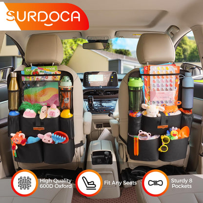 SURDOCA Backseat Car Organizer,4th Gen Back Seat Protector with 11 Inch Tablet Holder, 8 Pockets,Car Storage Accessories Back Seat Organizer for Kids