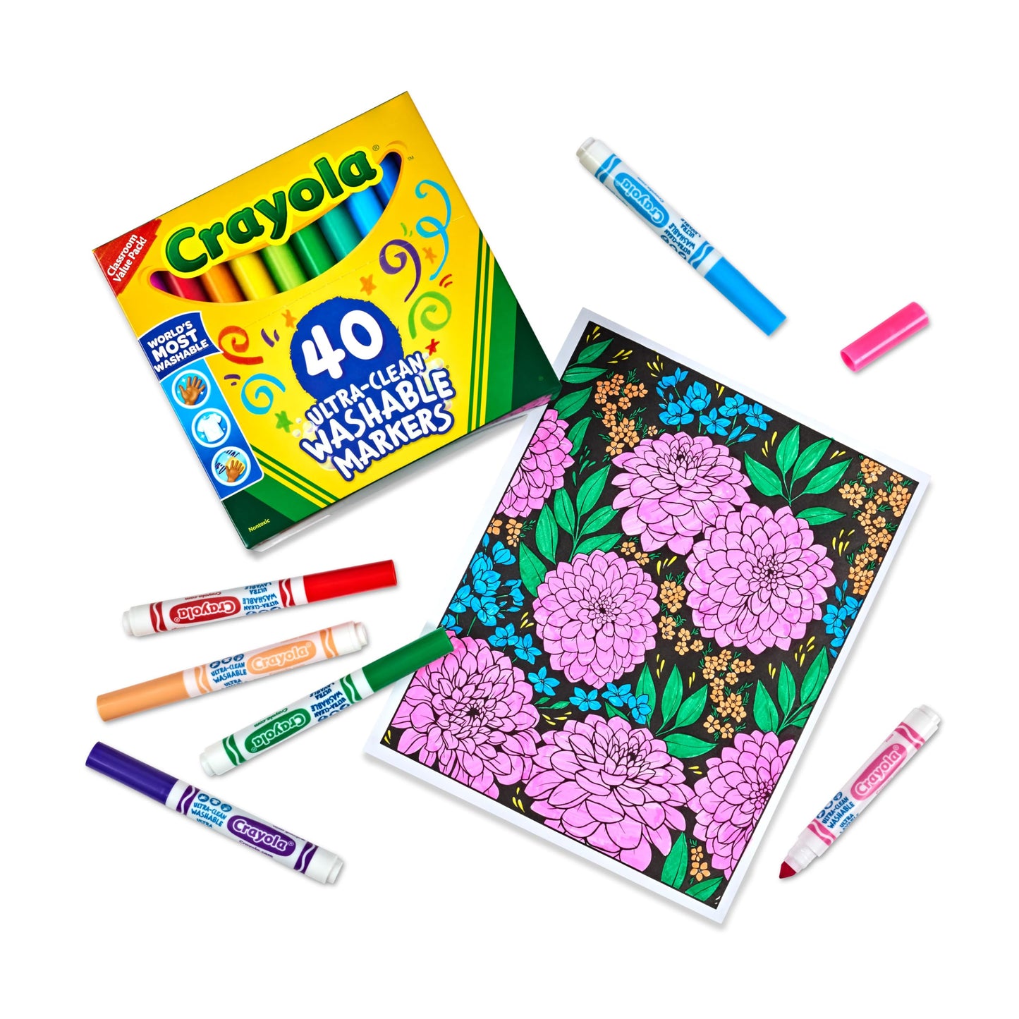 Crayola Ultra Clean Washable Markers, Broad Line Markers, Gifts, 40 Classic Colors Crayola