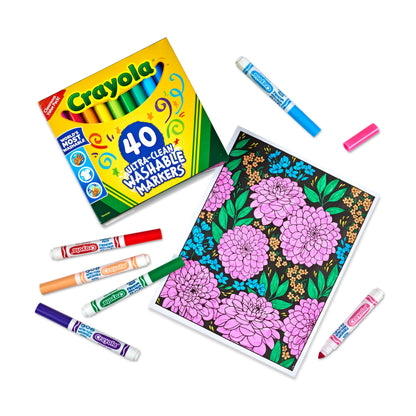 Crayola Ultra Clean Washable Markers, Broad Line Markers, Gifts, 40 Classic Colors Crayola