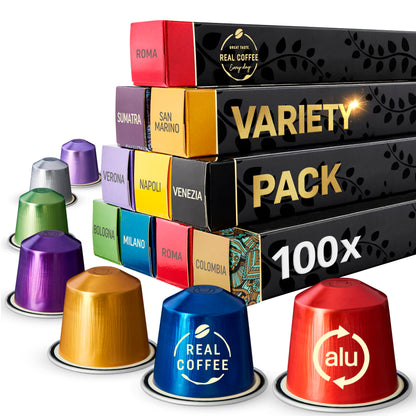 Nespresso OriginalLine Compatible Variety Pack | 100 Aluminum Capsules | 8 Italian Coffee Flavors