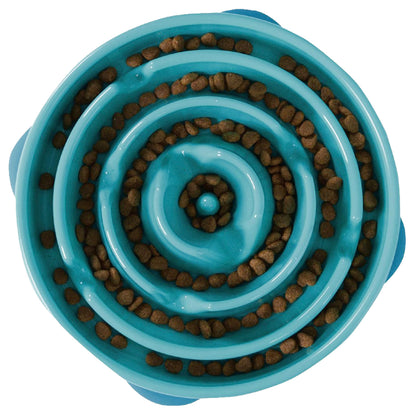 Fun Feeder Slo Bowl – Large 4‑Cup Capacity, Slow Feeding, Medium to Large Dogs, Non‑Slip, Turquoise, Drop Pattern