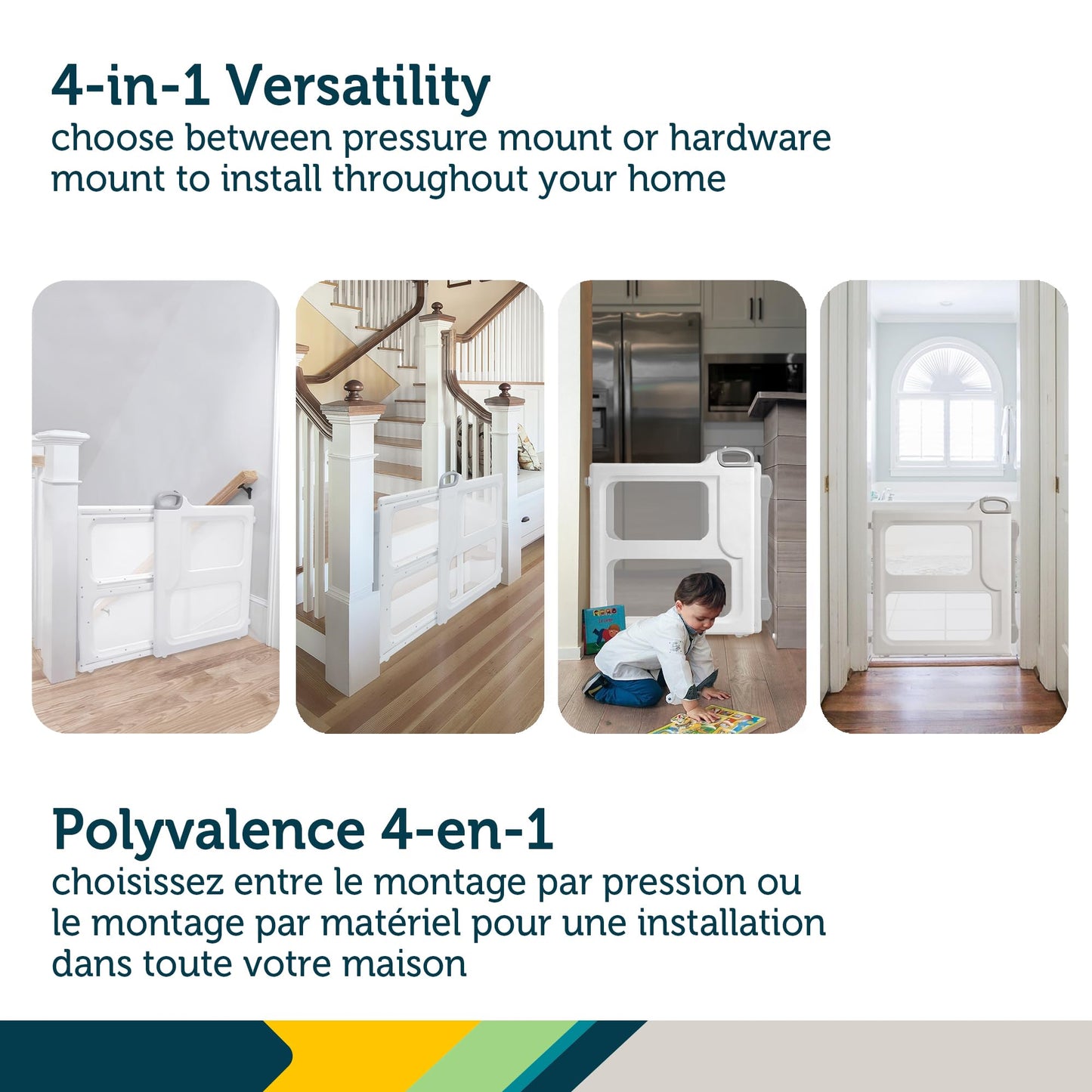 Safety 1st Perfect Fit Gate, Pressure or Hardware installed - Fits Spaces Between 28" and 42" Wide, 28" Tall. Pivoting Bumper For Uneven Openings, Solid Panel Design, Perfect for babies and Pets, White Safety 1st