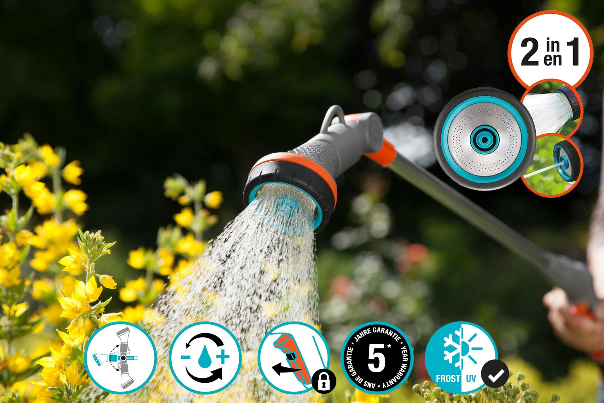 Gardena 6334-FP Frost-Proof Hanging Basket Spray Wand (36"/90cm), 2 Spray Patterns, for Watering Hanging Baskets and Plants in Remote Positions, Waterstop Quick Connector Included, Made in Germany GARDENA