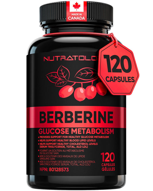 Nutratology® Berberine Supplement | Canadian-Made | Max Potency 500MG Per Capsule - Supports Glucose Metabolism & Healthy Blood Sugar Levels Through Efficient Metabolism Of Sugar & Fats - 120 Capsules - Available at All In One Marketplace Canada