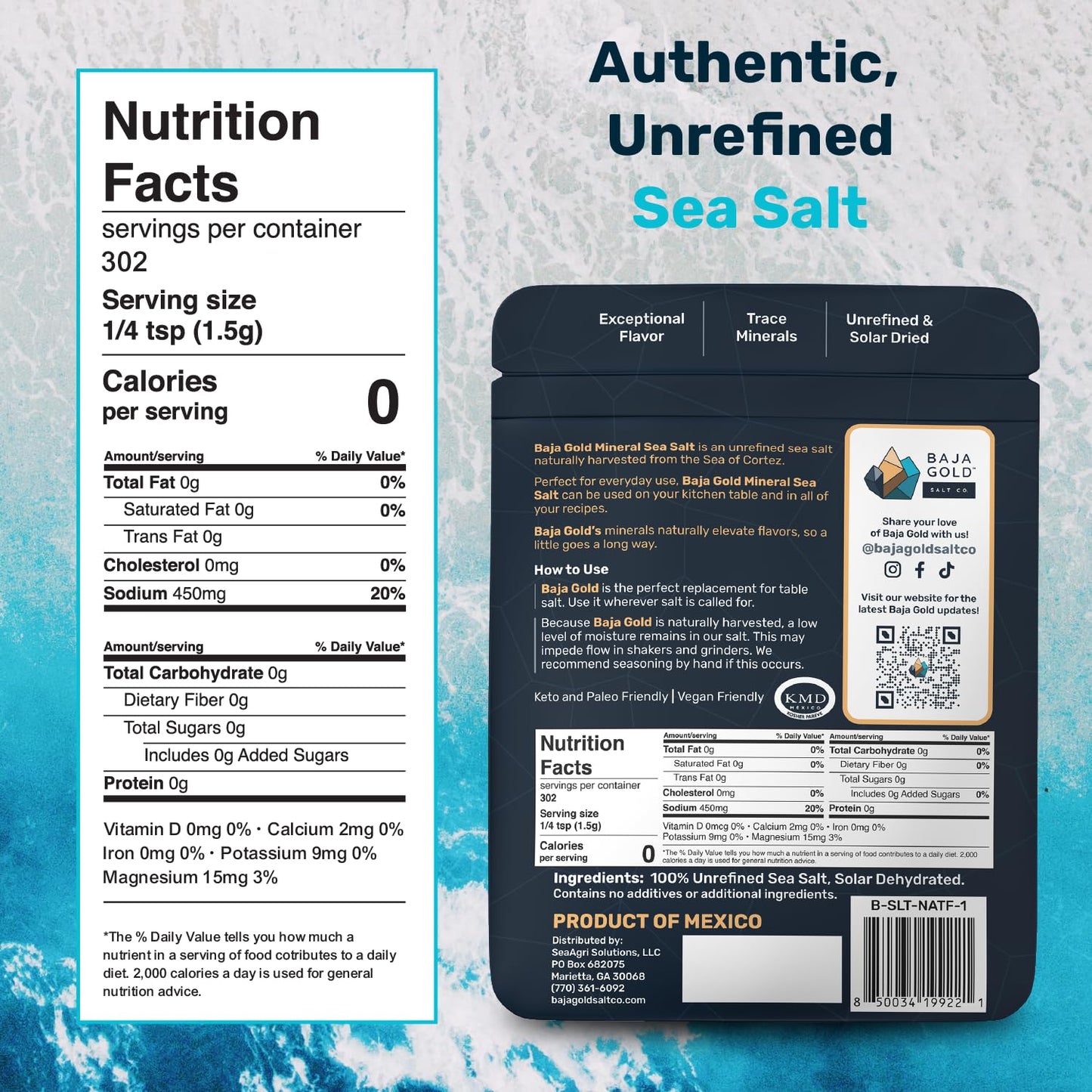 Baja Gold Mineral Sea Salt - Natural Grain Salt for Cooking & Baking | 1 lb. Resealable Bag
