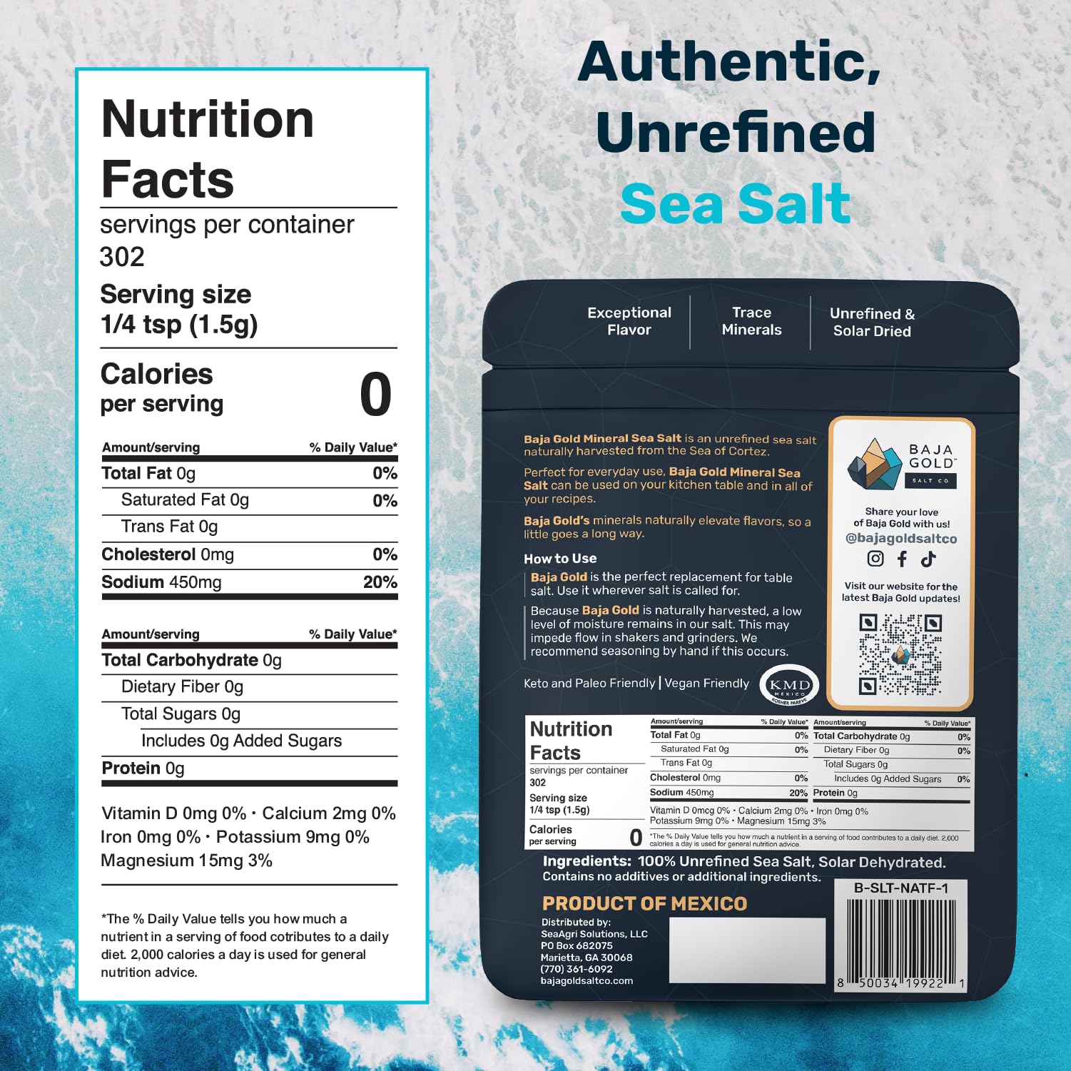 Baja Gold Mineral Sea Salt - Natural Grain Salt for Cooking & Baking | 1 lb. Resealable Bag