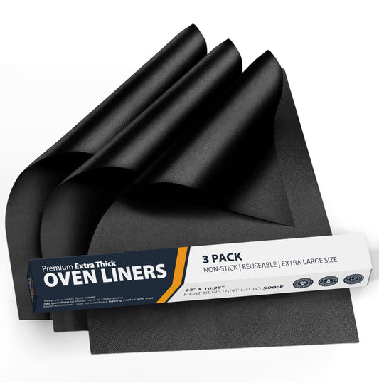 Oven Liners for Bottom of Oven - 3 Pack Large Heavy Duty Mats, 16.25”x23” Non-Stick Reusable Liner for Electric, Gas, Toasters, Grills - BPA & PFOA Free Kitchen Accessory to Keep It Clean (Black) - Available at All In One Marketplace Canada