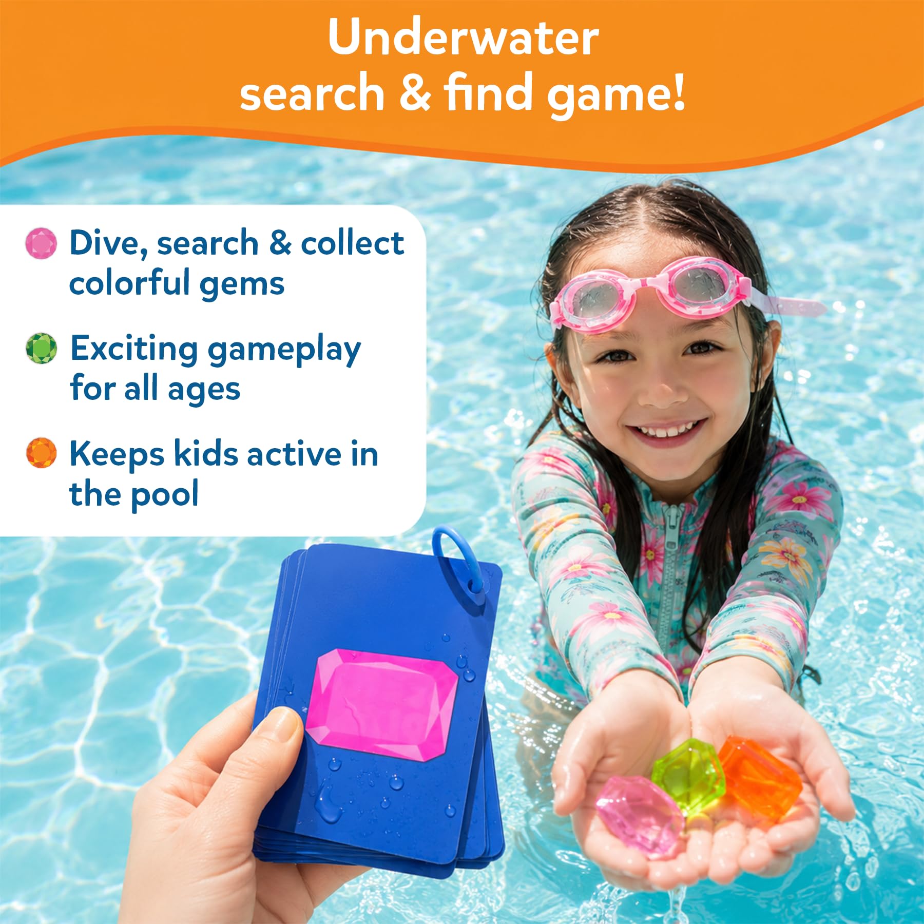 Skillmatics Pool Toys - Seek & Splash, Search & Find Water Game, Swimming Pool Dive Toy for Kids, Summer Fun & Gifts for Boys & Girls Ages 6, 7, 8, 9, 10, 11 & Up, Includes 64 Colorful Gems