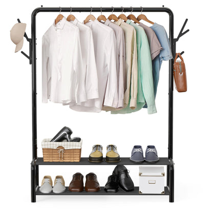 Simple Houseware 52-Inch Garment Rack with Storage Shelves and Coat/Hat Hanging Hooks, Black - Available at All In One Marketplace Canada