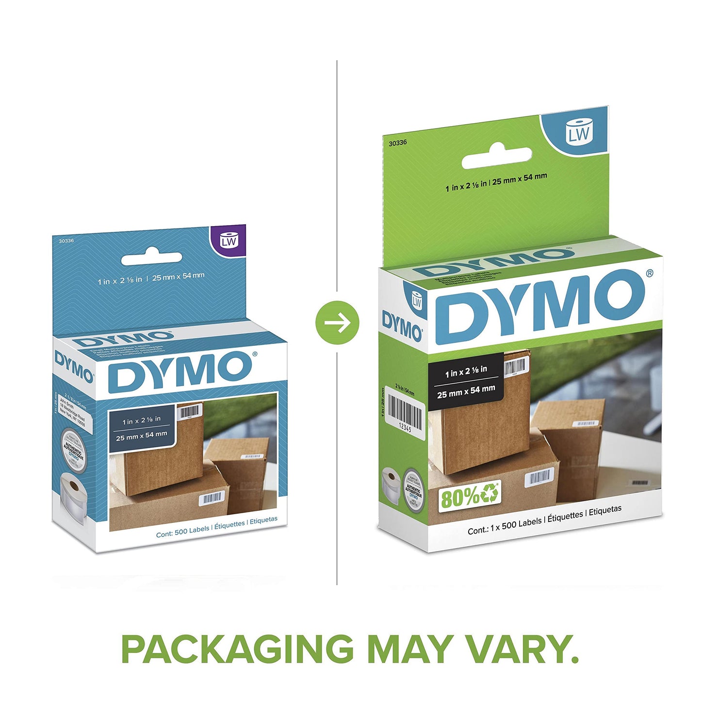 DYMO LW Multi-Purpose Labels for LabelWriter Printers, 1" x 2-1/8" (25 x 54 mm) Stickers, Black Print, White Label Maker Tape, 1 Roll of 500 - Great for Barcodes DYMO