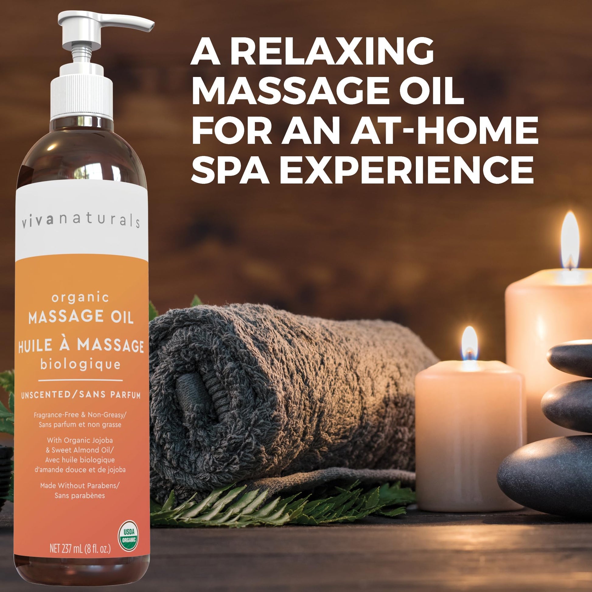 Viva Naturals Organic Massage Oil, Unscented Body Oil, Non-Greasy, 8 fl oz (237 mL) 🍁 All In One Marketplace Canada Viva Naturals