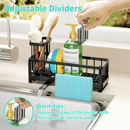 HapiRm Sponge Holder for Kitchen Sink - Self-draining Sink Caddy Organizer with Brush and Dishcloth Holders, Stainless Steel Kitchen Sink Organizers and Storage for Countertop - Available at All In One Marketplace Canada