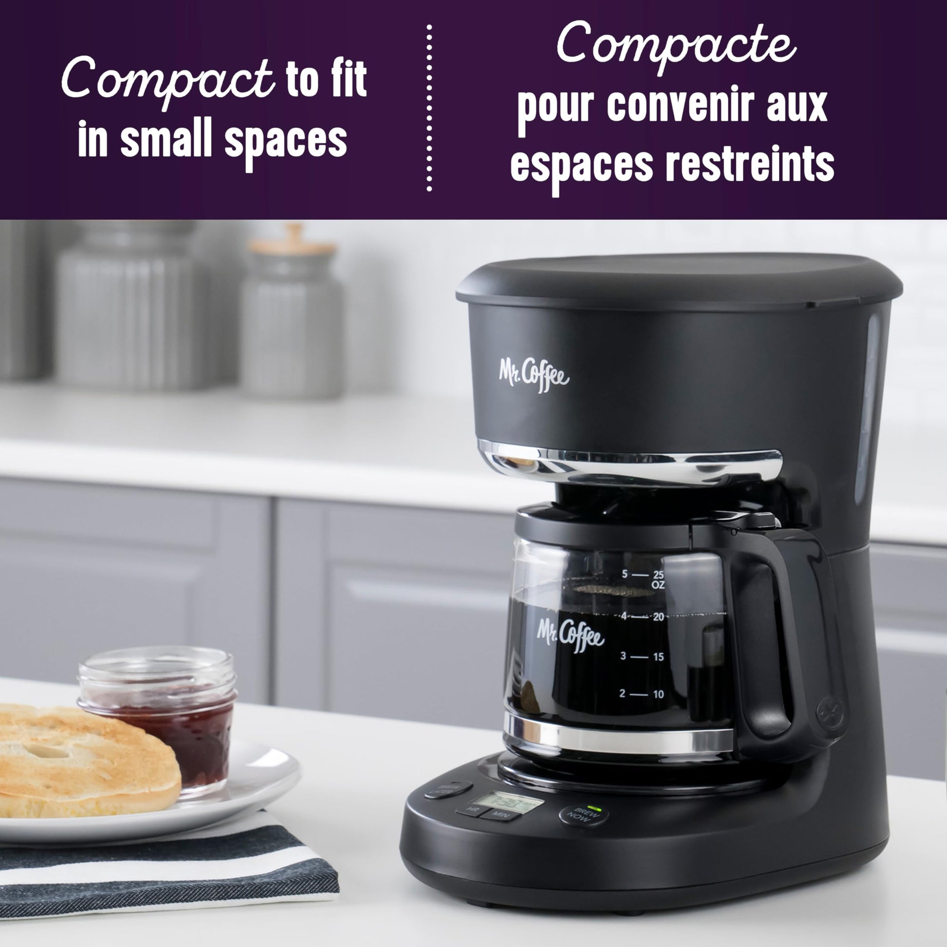 Mr. Coffee 5-Cup Programmable Coffee Maker, 25 oz. Mini Brew, Space-Saving Coffee Machine, Black - Available at All In One Marketplace Canada