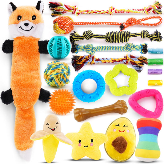 Puppy Toys 21 Pack, Small Dog Chew Toys with Rope Toys for Teething Pet Cute Squeak Toy with Treating Ball for Puppy, Small Dogs - Available at All In One Marketplace Canada