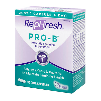 RepHresh Pro-B Probiotic Feminine Supplement, Balances Yeast and Bacteria, Womens Probiotic, Restore Healthy, Vaginal Flora with L. rhamnosus GR-1 & RC-14, 30 Oral Capsules - Available at All In One Marketplace Canada