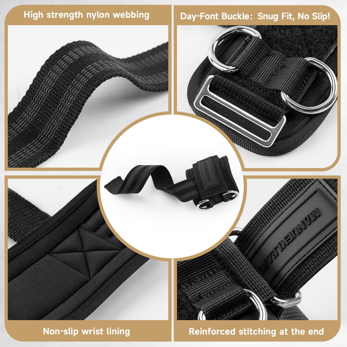 MANUEKLEAR Non-Slip Wrist Straps for Weightlifting Deadlifting, Gym Lifting Straps with D Rings for Cable Machine Workout, 10mm Neoprene Padded Weight lifting Wrist Wraps for Men Women (Black, M (6.3-7.5inch)) - Available at All In One Marketplace Canada