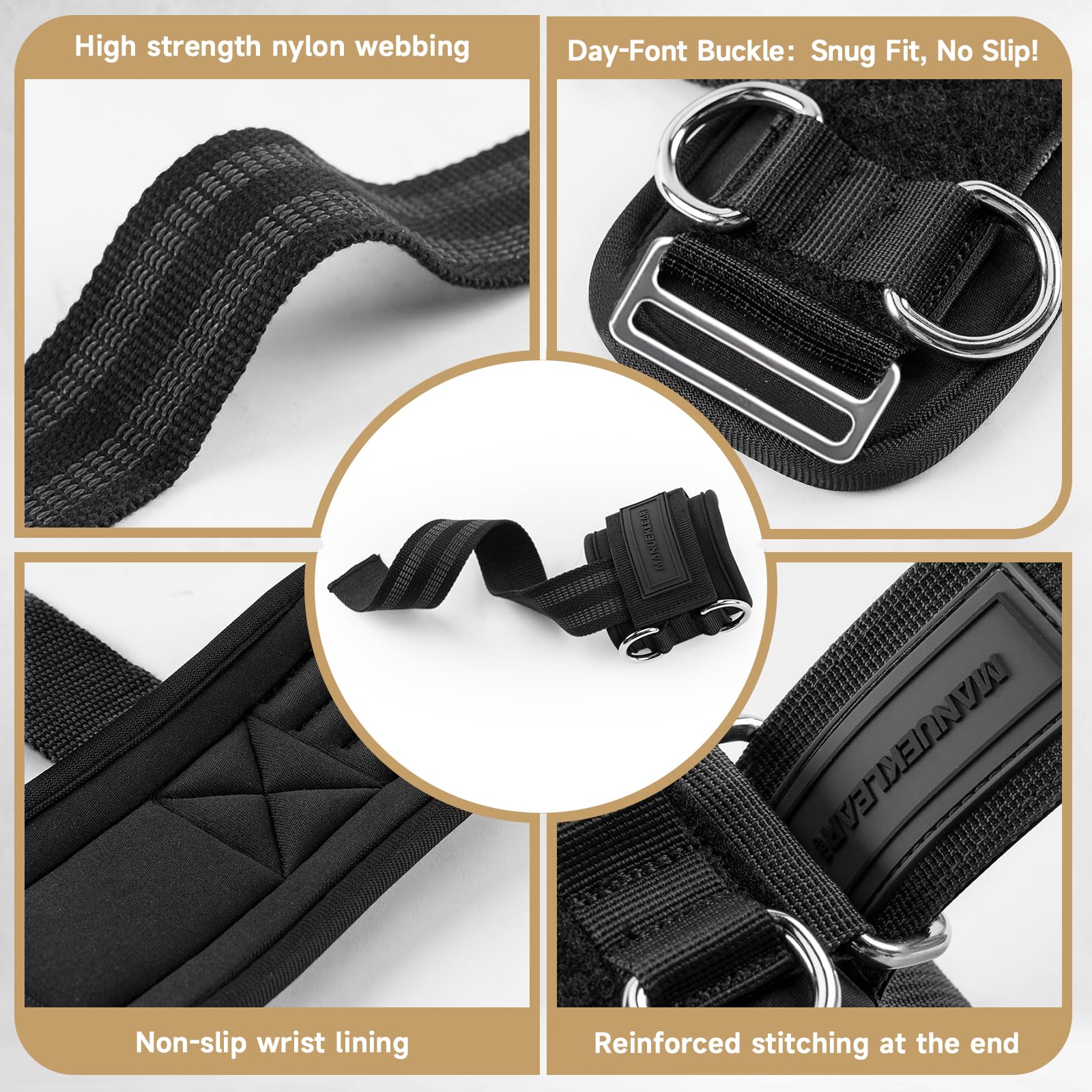 MANUEKLEAR Non-Slip Wrist Straps for Weightlifting Deadlifting, Gym Lifting Straps with D Rings for Cable Machine Workout, 10mm Neoprene Padded Weight lifting Wrist Wraps for Men Women (Black, M (6.3-7.5inch)) - Available at All In One Marketplace Canada