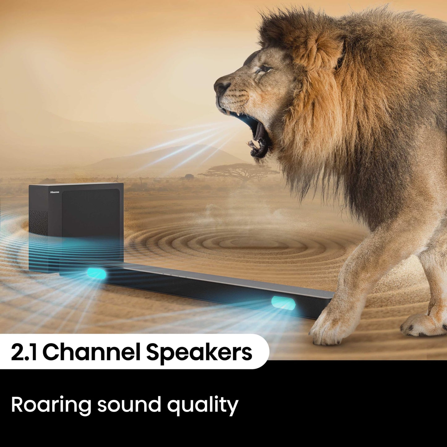 Hisense HS2100 2.1 Channel 240W Soundbar with Wireless Subwoofer, Powered by Dolby Audio, Roku TV Ready, Bluetooth 5.3/HDMI ARC/Optical/AUX/USB, 6 Tailored Sound Modes Hisense