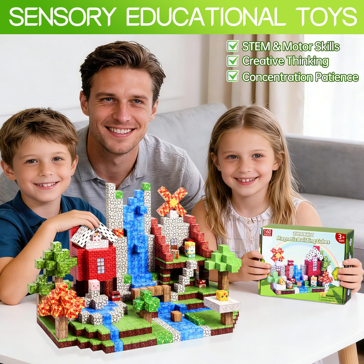 Magnetic Blocks 160pcs, Magnetic Building Cube Toys for Kids, STEM Montessori Magnet Blocks, Sensory Stacking Toy Christmas Birthday Gifts for Kids Age 3 4 5 6 7 8 9 10 🍁 All In One Marketplace Canada