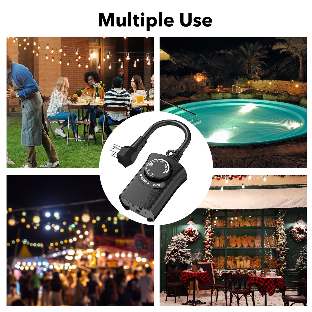 HBN Outdoor Light Timer Waterproof, Weatherproof Photocell Dusk to Dawn Light Sensor Timer 2/4/6/8 Countdown Timer, 1 Grounded Outlet for Christmas Lights，Hallowen Deceration，1875W 15A 1/2HP 🍁 All In One Marketplace Canada