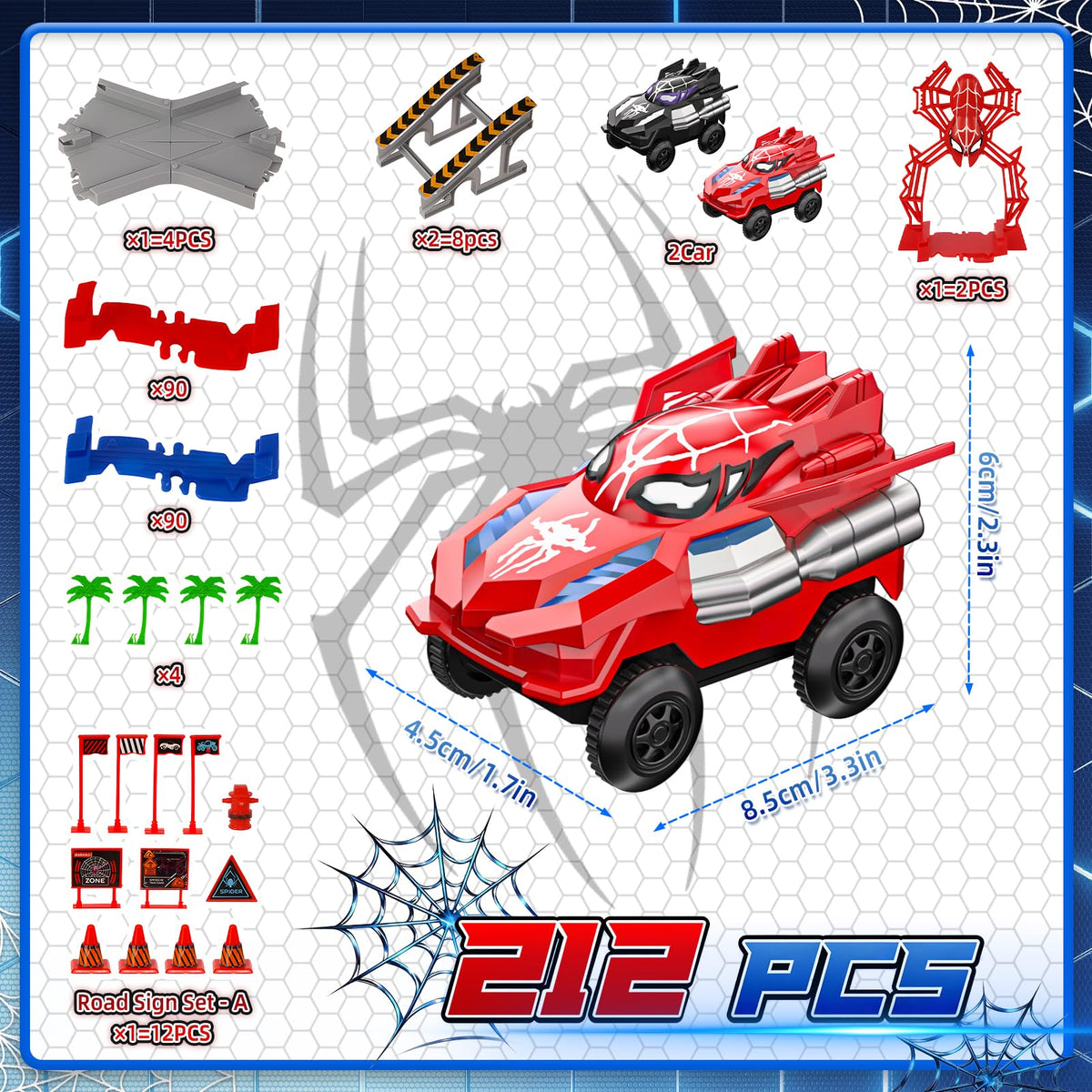 Spider Race Track Toys for Boys 4-6 with 2 Electric Spider Cars (212PCS) 🍁 All In One Marketplace Canada