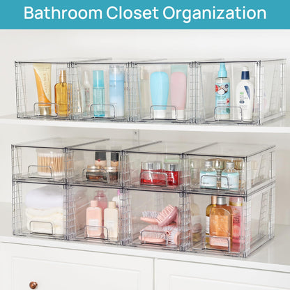 Vtopmart 4 Pack Large Stackable Storage Drawers,Clear Acrylic Drawer Organizers with Handles, Easily Assemble for Bathroom,Kitchen Undersink,Cabinet,Closet,Makeup,Pantry Organization and Storage - Available at All In One Marketplace Canada