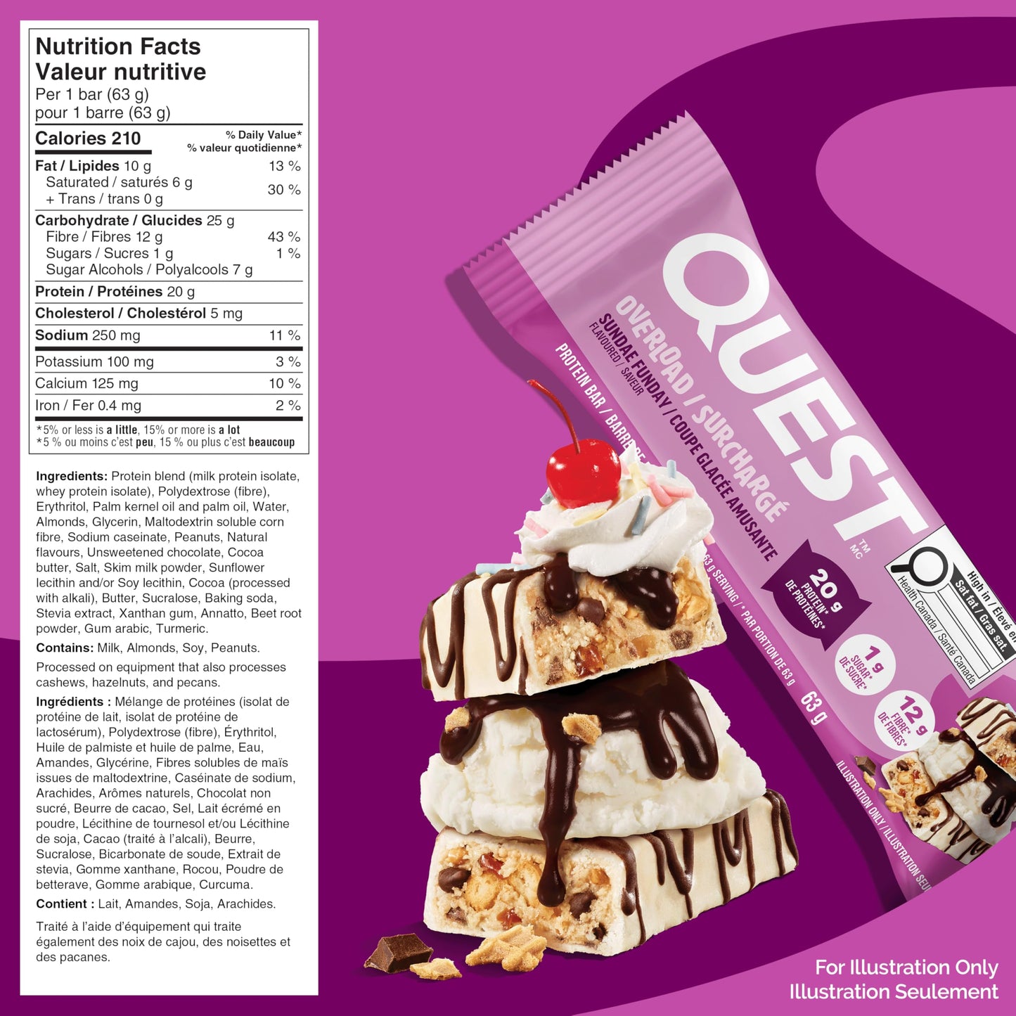 Quest Nutrition Overload Protein Bar, Sundae Funday Flavour, Protein Bars, Gluten Free, 12ct 🍁 All In One Marketplace Canada