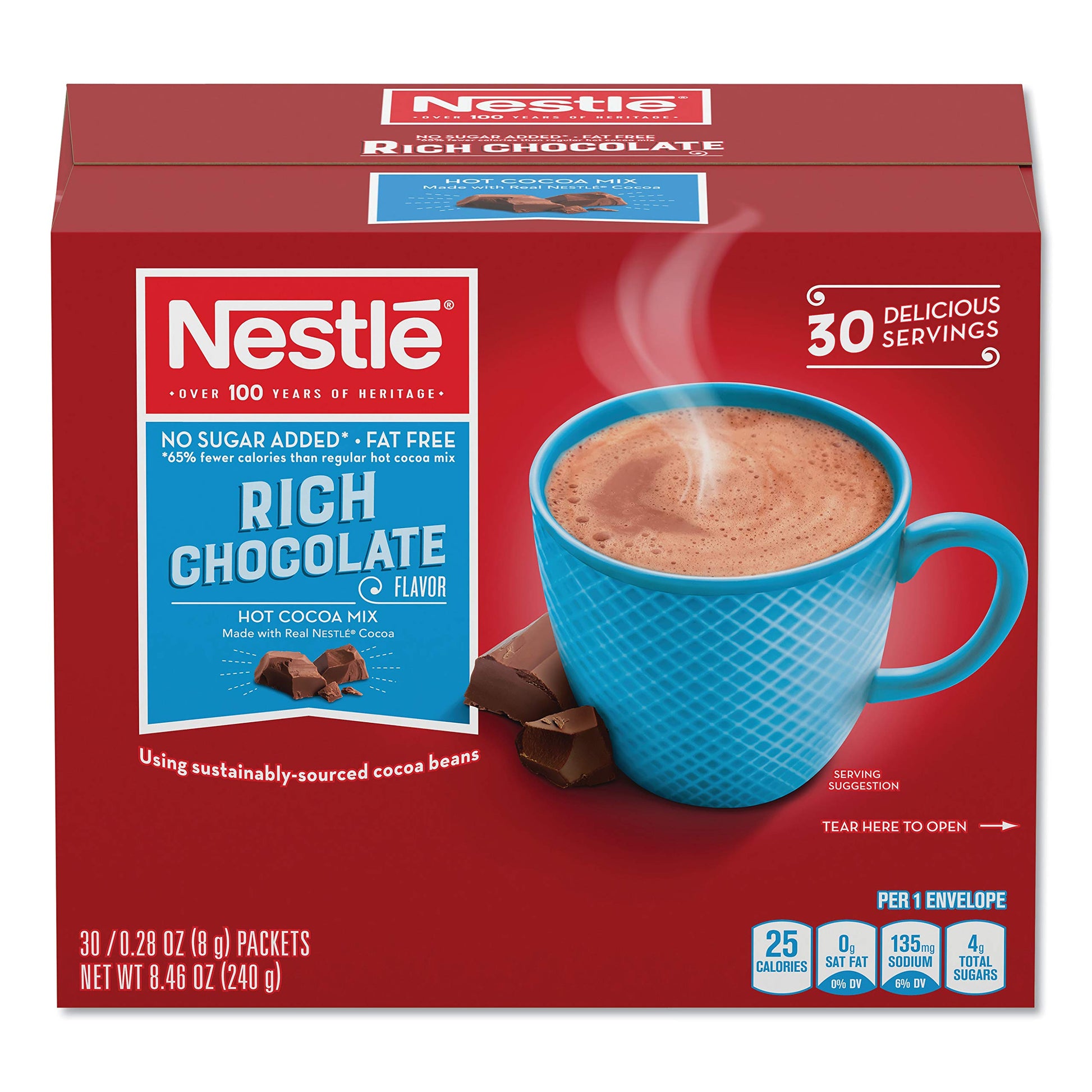 Nestle No-Sugar-Added Hot Cocoa Mix - 30 Individual Envelopes (8.46 oz Total)