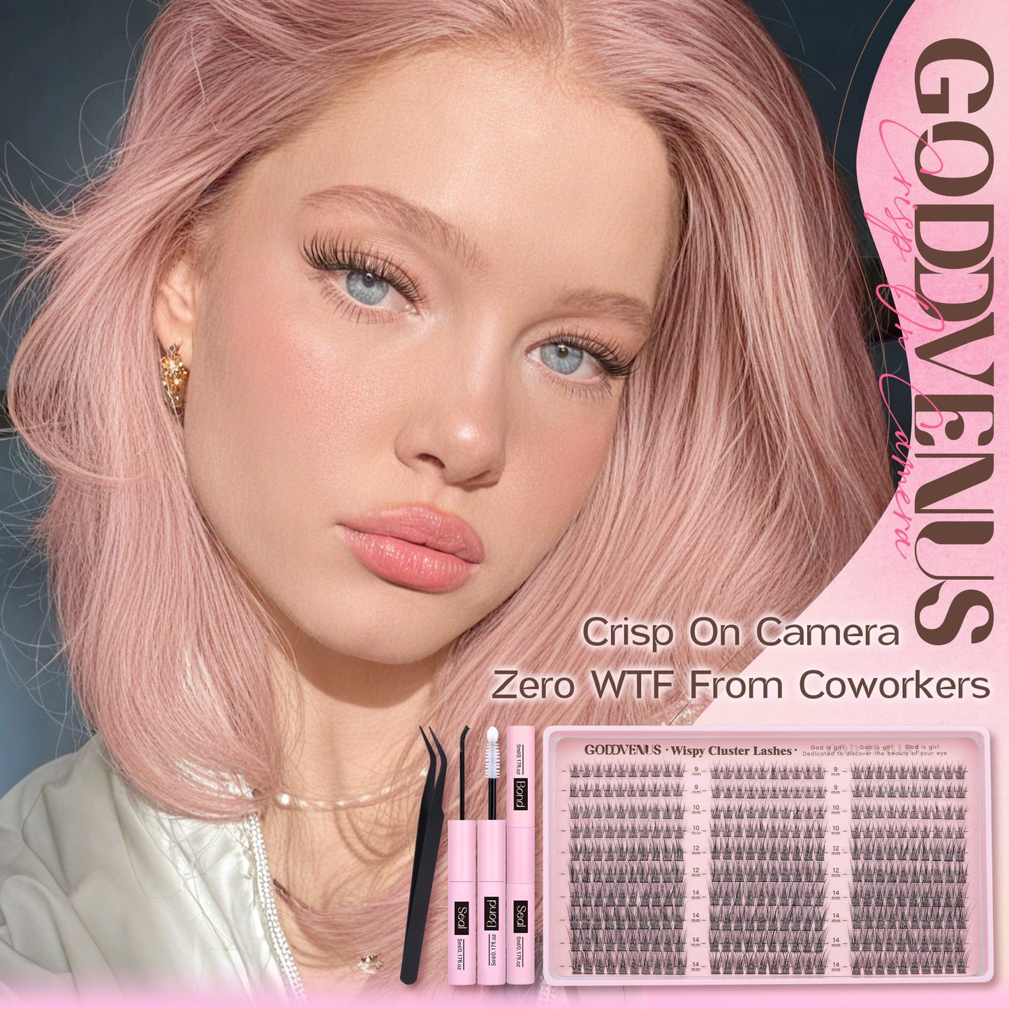 Goddvenus Lash Clusters Kit 9-14mm 300pcs Wispy Eyelash Cluster Lashes Natural DIY Lash Extension Kit Short Cluster Eyelash Extensions C Curl