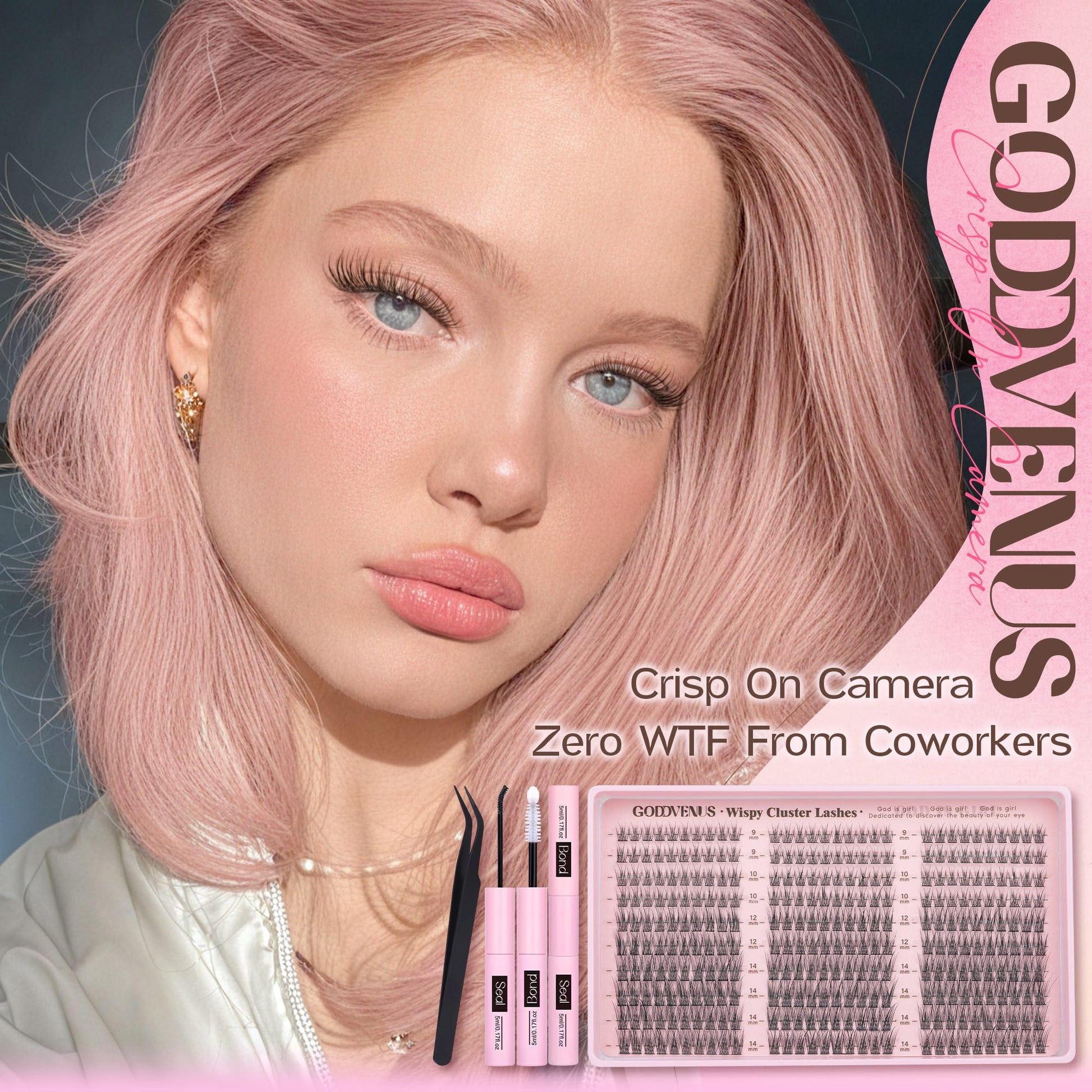 Goddvenus Lash Clusters Kit 9-14mm 300pcs Wispy Eyelash Cluster Lashes Natural DIY Lash Extension Kit Short Cluster Eyelash Extensions C Curl